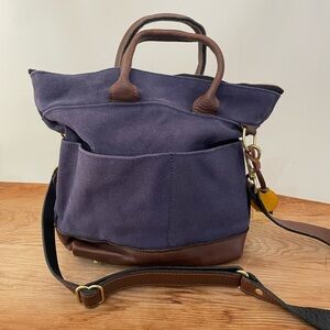 R.Riveter Otto Carry All Navy Blue Canvas Tote Leather Trim Handmade USA Purse